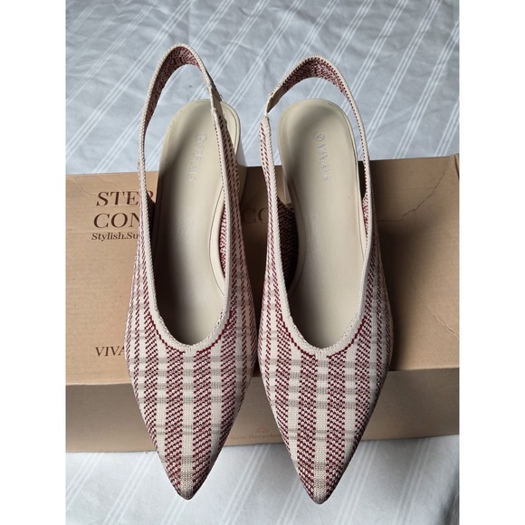 Vivaia Pointed Toe Slingback Knit Block Heel Pumps Striped Pattern Size 9 EUR 40 - Picture 5 of 14